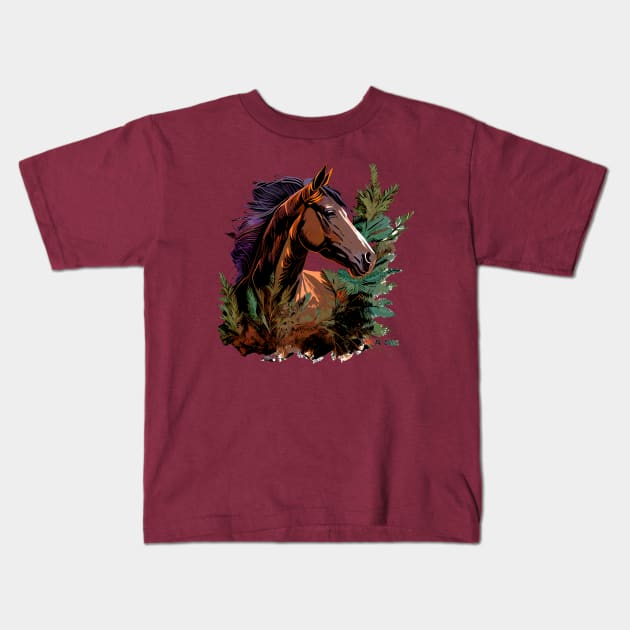 Gorgeous Bay Horse Portrait Nature Bonsai Art Kids T-Shirt by Amour Grki